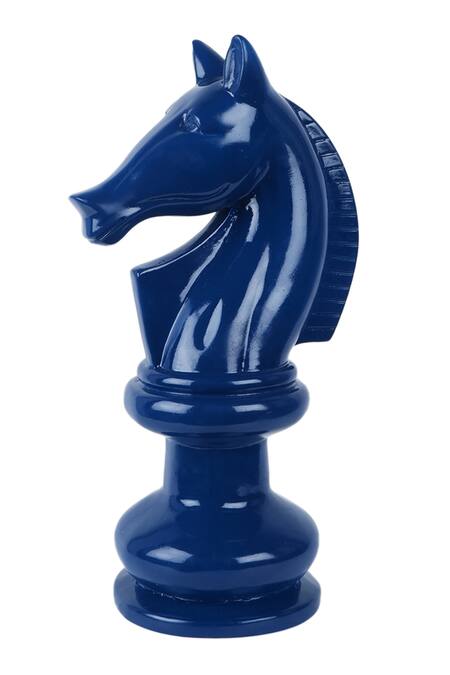 The White Ink Decor_Blue Poly Resin Knight Horse Table Decor_Online_at_Aza_Fashions