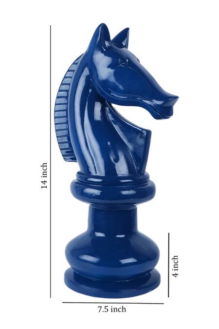 Buy_The White Ink Decor_Blue Poly Resin Knight Horse Table Decor_Online_at_Aza_Fashions