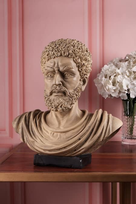 The White Ink Decor_Beige Poly Resin Modern Art Face Sculpture_Online_at_Aza_Fashions