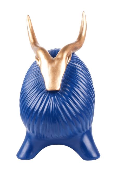 The White Ink Decor_Blue Poly Resin Carved Work Yak Figurine Table Decor_Online_at_Aza_Fashions