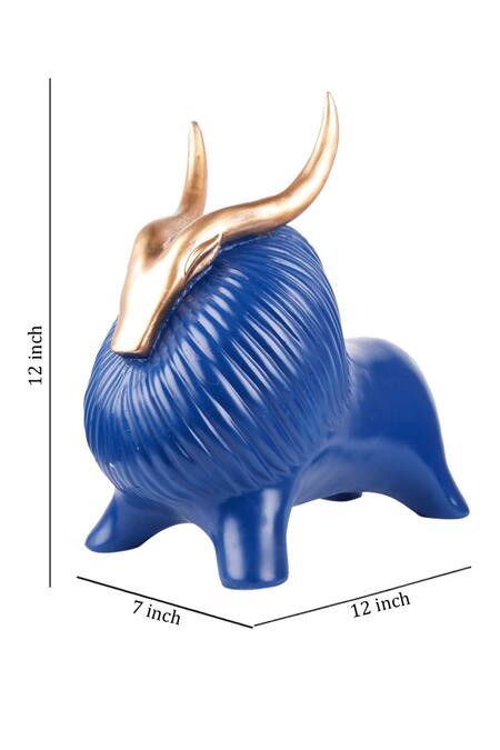 Buy_The White Ink Decor_Blue Poly Resin Carved Work Yak Figurine Table Decor_Online_at_Aza_Fashions