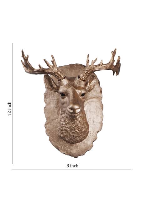 Shop The White Ink Decor Gold Poly Resin Carved Work Deer Figurine Wall Decor at Aza Fashions Shop_The White Ink Decor_Gold Poly Resin Carved Work Deer Figurine Wall Decor_at_Aza_Fashions