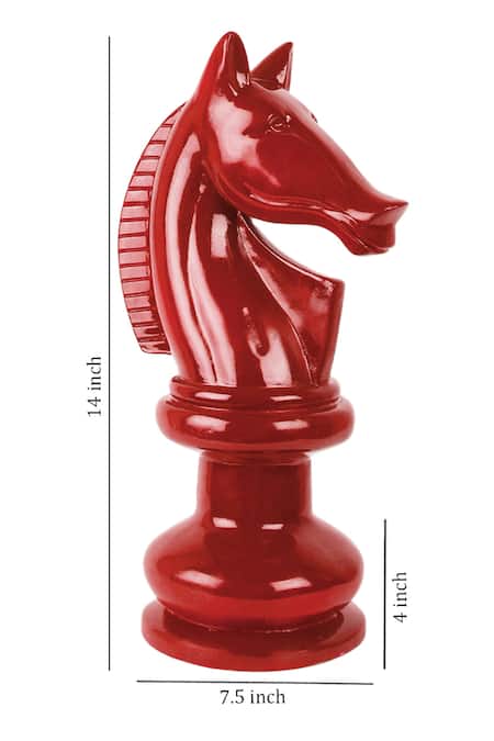 Buy_The White Ink Decor_Red Poly Resin Carved Work Horse Knight Figurine Table Decor_Online_at_Aza_Fashions