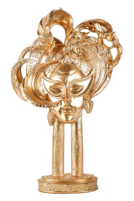 The White Ink Decor_Gold Poly Resin Celine Masquerade Carved Showpiece_Online_at_Aza_Fashions