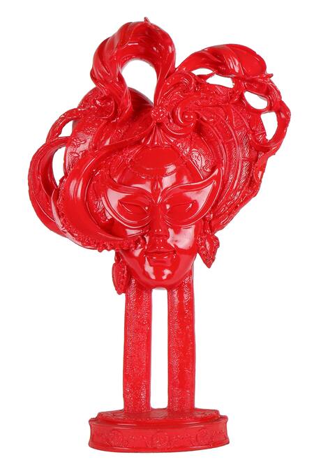 Buy_The White Ink Decor_Red Poly Resin Celine Masquerade Carved Showpiece_Online_at_Aza_Fashions