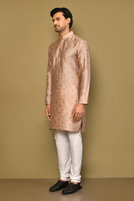 Arihant Rai Sinha_Brown Jacquard, Polyester, Viscose Geometric Pattern Woven Kurta Set_at_Aza_Fashions