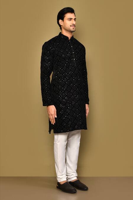 Buy_Arihant Rai Sinha_Black Velvet, Polyester Stones Thread And Sequin Embroidered Kurta Set