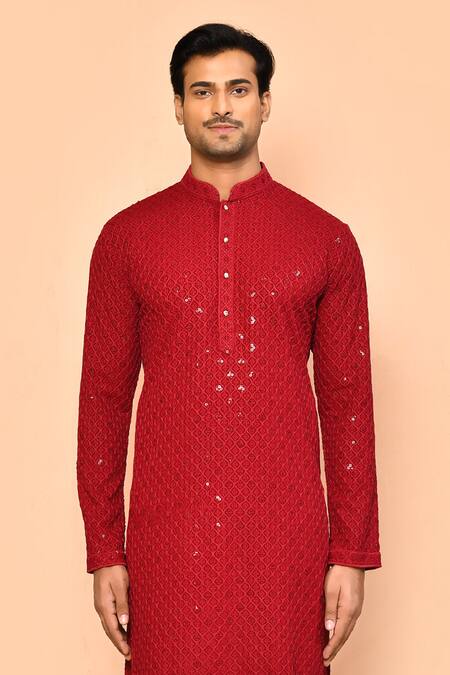 Buy Arihant Rai Sinha Maroon Rayon, Polyester, Viscose Stones Floral Ogee Sequin Embroidered Kurta Set Online at Aza Fashions Buy_Arihant Rai Sinha_Maroon Rayon, Polyester, Viscose Stones Floral Ogee Sequin Embroidered Kurta Set _Online_at_Aza_Fashions