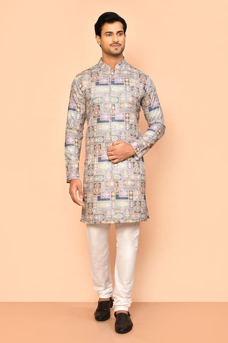 Arihant Rai Sinha Multi Color Kurta Soft Cotton Printed And Embroidered Moroccan Tile Set 