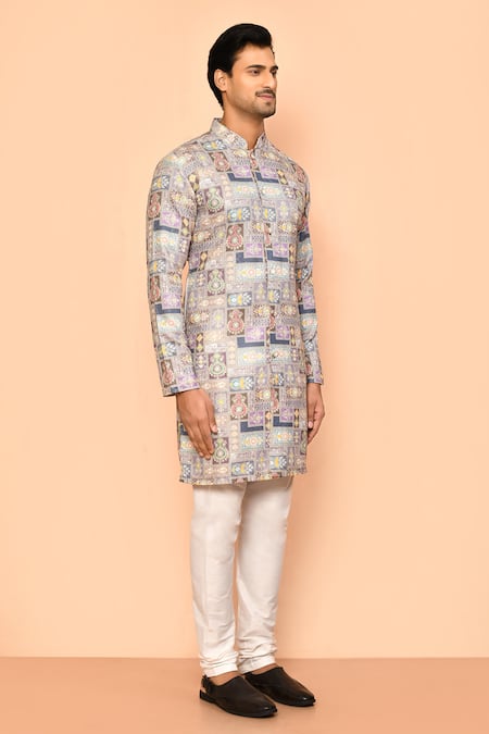 Buy_Arihant Rai Sinha_Multi Color Cotton, Polyester, Viscose Embroidery Moroccan Print Kurta Set