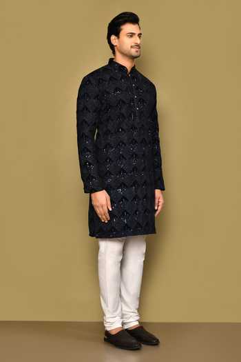 Buy_Arihant Rai Sinha_Black Velvet, Polyester Sequins, Embroidery Cosmo Boxes Kurta Set 