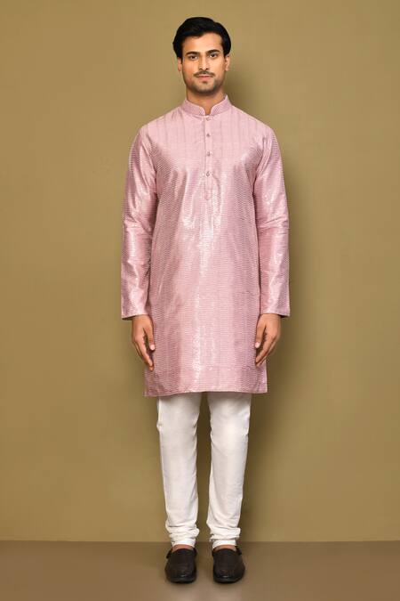 Shop_Arihant Rai Sinha_Pink Silk, Polyester Sequins Theo Galaxy Waves Embroidered Kurta Set _Online_at_Aza_Fashions