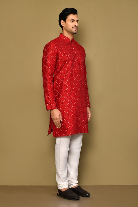 Buy_Arihant Rai Sinha_Maroon Silk, Polyester Sequins, Embroidery Blossom Crest Kurta Set 