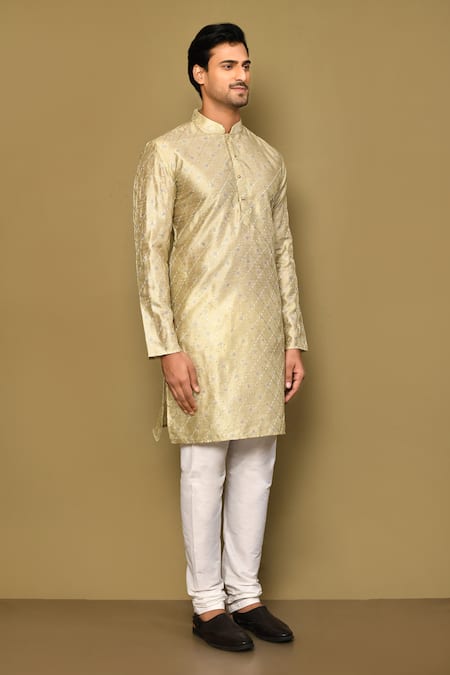 Buy_Arihant Rai Sinha_Green Jacquard, Polyester, Viscose Sequins Foliage Crest Embroidered Kurta Set 