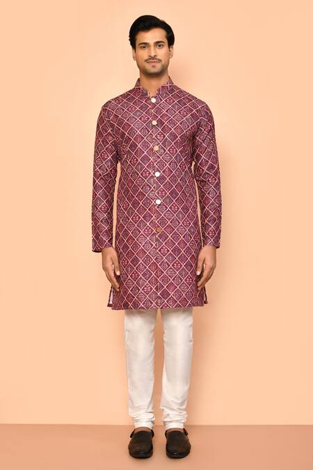 Shop_Arihant Rai Sinha_Purple Cotton, Polyester, Viscose Baroque Bloom Print Kurta Set _Online_at_Aza_Fashions