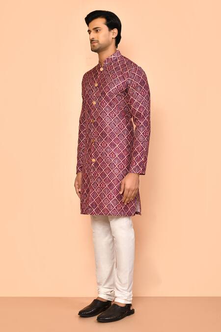 Arihant Rai Sinha_Purple Cotton, Polyester, Viscose Baroque Bloom Print Kurta Set _at_Aza_Fashions
