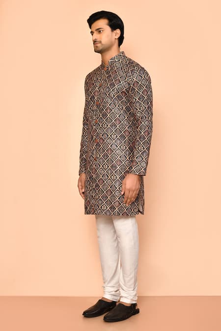 Arihant Rai Sinha_Green Cotton, Polyester, Viscose Acanthus Bloom Print Kurta Set _at_Aza_Fashions