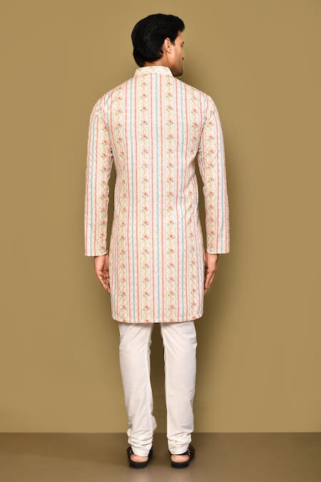 Shop_Arihant Rai Sinha_Cream Cotton, Polyester Sequins, Embroidery Vintage Petunia Print And Kurta Set _at_Aza_Fashions