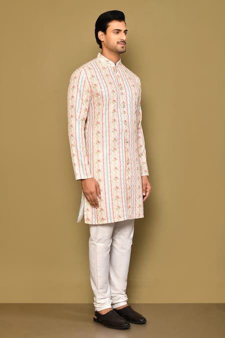 Buy_Arihant Rai Sinha_Cream Cotton, Polyester Sequins, Embroidery Vintage Petunia Print And Kurta Set 