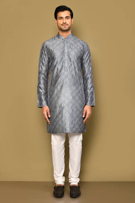 Buy_Arihant Rai Sinha_Blue Jacquard, Polyester, Viscose Sequins Leaflet Jaal Embroidered Kurta Set_Online_at_Aza_Fashions