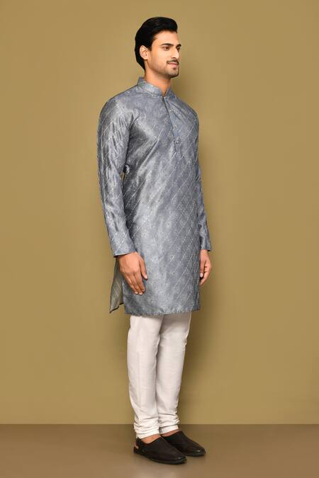 Buy_Arihant Rai Sinha_Blue Jacquard, Polyester, Viscose Sequins Leaflet Jaal Embroidered Kurta Set