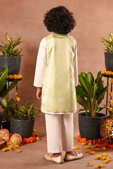 Mini Trails Thread Embroidered Nehru Jacket & Kurta Set 