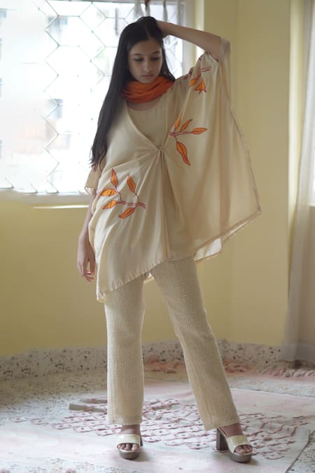 Lotus Sutr Patchwork Embroidered Top Pant Set 