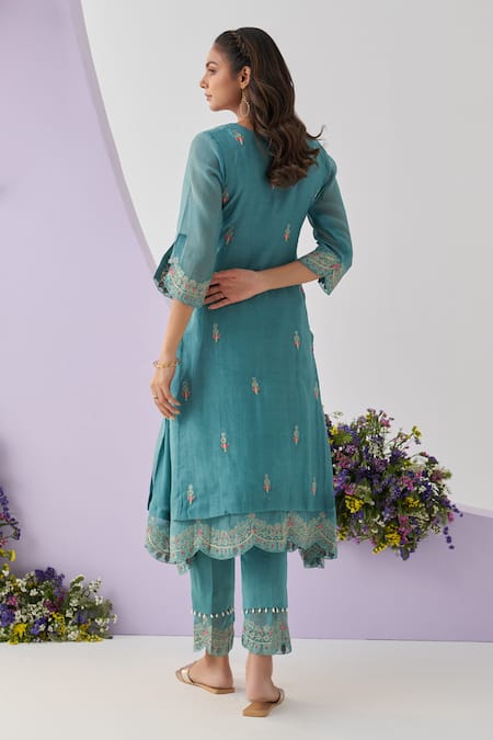 Shipraa Grover Urooj Chanderi Embroidered Kurta Pant Set 