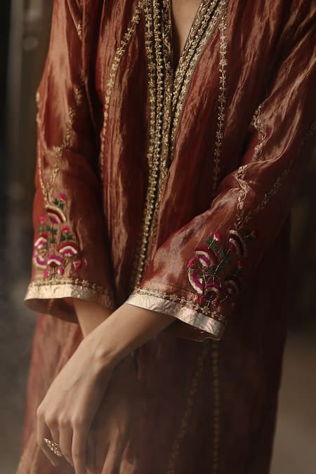 Begum_Orange Silk, Organza, Satin Gota Patti, Embroidery, Asma Fleur Kurta Pant Set _at_Aza_Fashions