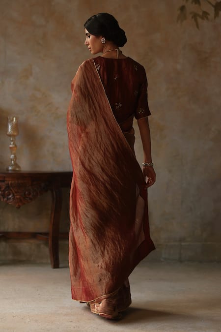 Begum Embroidered Silk Tissue Saree & Blouse Set 