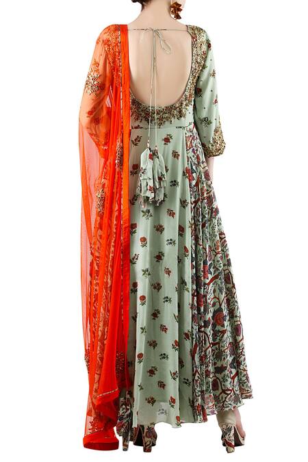 Buy_Nikasha_Green Round Printed Anarkali Set _Online_at_Aza_Fashions