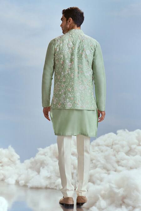 Nachiket Barve Floral Embroidered Bundi Kurta Set 