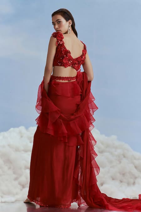 Nachiket Barve Ruffle Saree With Astral Carnations Work Blouse 