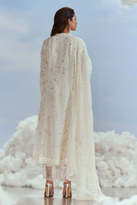 Shop Nachiket Barve Ivory Organza Embroidery, Beads Mandarin Collar Babylon Anarkali Palazzo Set at Aza Fashions Shop_Nachiket Barve_Ivory Organza Embroidery, Beads Mandarin Collar Babylon Anarkali Palazzo Set _at_Aza_Fashions