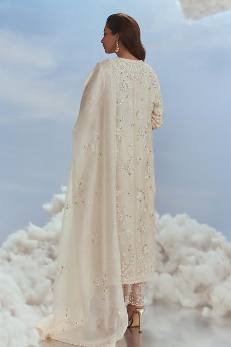 Shop Nachiket Barve Beige Organza, Silk Embroidery, Beads Round Babylon Straight Kurta Palazzo Set at Aza Fashions Shop_Nachiket Barve_Beige Organza, Silk Embroidery, Beads Round Babylon Straight Kurta Palazzo Set _at_Aza_Fashions