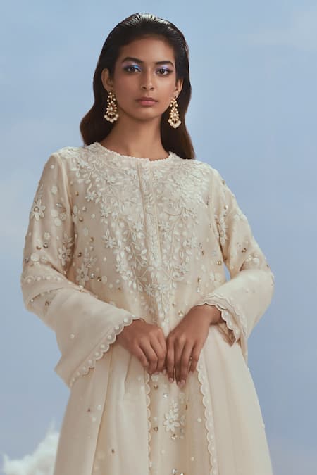 Nachiket Barve Beige Organza, Silk Embroidery, Beads Round Babylon Straight Kurta Palazzo Set Online at Aza Fashions Nachiket Barve_Beige Organza, Silk Embroidery, Beads Round Babylon Straight Kurta Palazzo Set _Online_at_Aza_Fashions