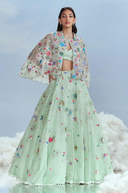 Nachiket Barve Lunar Blossom Embroidered Cape Lehenga Set 