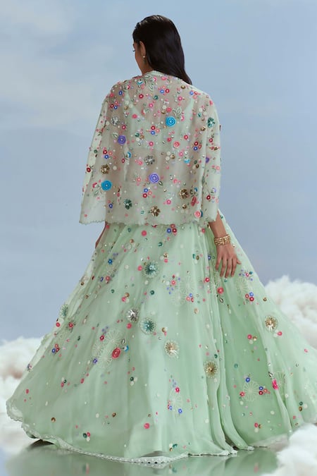Nachiket Barve Lunar Blossom Embroidered Cape Lehenga Set 