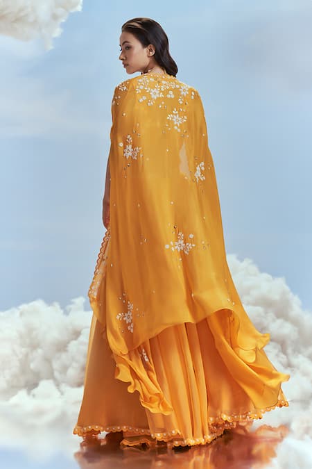 Nachiket Barve Babylon Floral Embroidered Cape Lehenga Set 