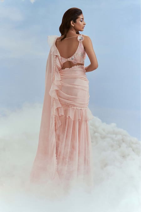 Nachiket Barve Pre-Stitched Ruffle Saree With Galaxy Blouse 