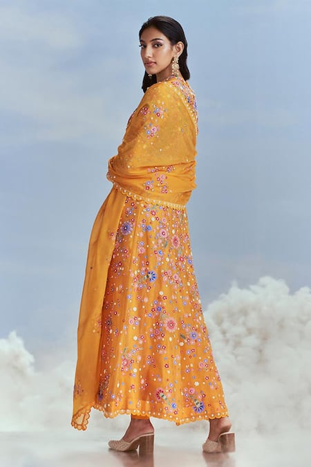 Nachiket Barve Izmir Flower Embroidered Kalidar Kurta Set 