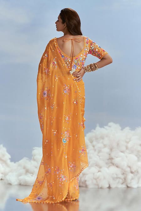 Nachiket Barve Izmir Carnations Organza Saree With Blouse 