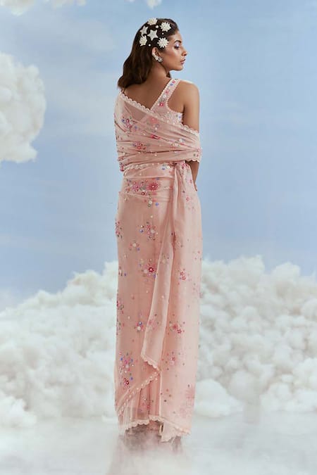 Nachiket Barve Izmir Carnations Organza Saree With Lunar Blossom Blouse 