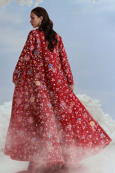 Nachiket Barve Izmir Carnations Floral Work Jacket Sharara Set 