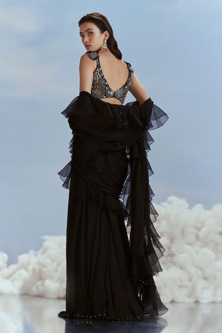 Nachiket Barve Pre-Stitched Saree With Galaxy Embroidered Blouse 