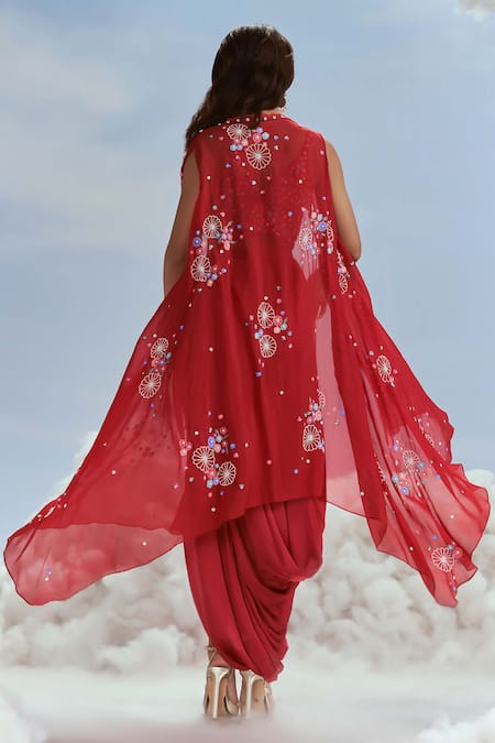 Nachiket Barve Izmir Carnations Lunar Blossom Cape Draped Skirt Set 