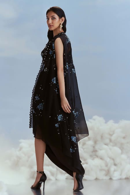 Nachiket Barve Izmir Carnations Lunar Blossom Cape & Draped Skirt Set 