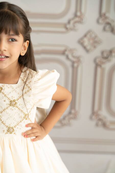 Ruchika Lath Label_Off White Embroidery Hand Bodice Gown _Online_at_Aza_Fashions