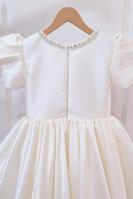 Ruchika Lath Label_Cream Taffeta, Crepe Bows Ornamented Dress _Online_at_Aza_Fashions