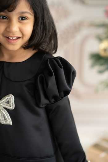 Buy_Ruchika Lath Label_Black Pearls Wednesday Crystal Bow Embellished Dress _Online_at_Aza_Fashions